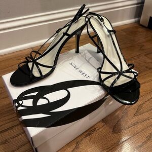 Nine West black patent leather strappy heel